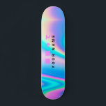 Moderne holografische naam Japanse golf Persoonlijk Skateboard<br><div class="desc">Pas dit moderne en kleurrijke skateboard eenvoudig aan met uw aangepaste naam, tekst, geluksberichten of gepersonaliseerde tekst. Het skateboard heeft een Holografisch abstract achtergrondontwerp van de Rainbow Pastel Wave met eenvoudige eenhoorn-esthetiek en een schattig japans anime citaat gezegde 頑 っ (ganbatte), dat is de beste uitdrukking die je kunt gebruiken...</div>