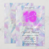 Moderne Holografische Neon Sweet 16 Kaart (Voorkant / Achterkant)