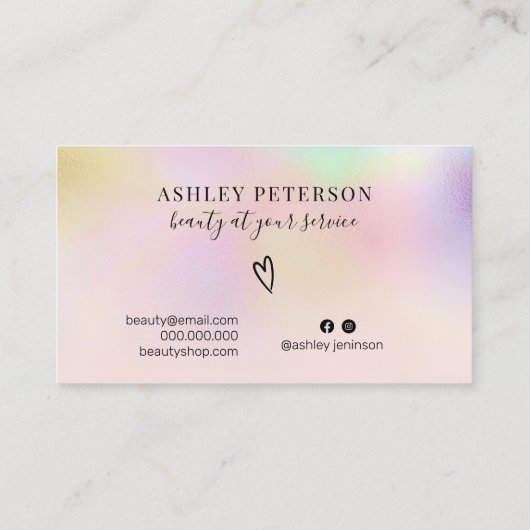 Moderne holografische ombre chic girly roze make-u visitekaartje (Achterkant)
