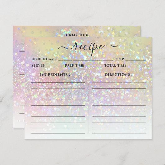 Moderne holografische pasta Glitter Recipe Kaarten (Voorkant / Achterkant)