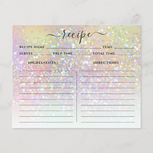 Moderne holografische pasta Glitter Recipe Kaarten (Voorkant)