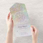 Moderne holografische pastel Glitter Wedding All In One Uitnodiging (Afscheurbaar)