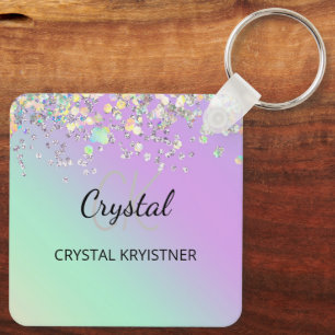 Moderne holografische pastelglitter sleutelhanger