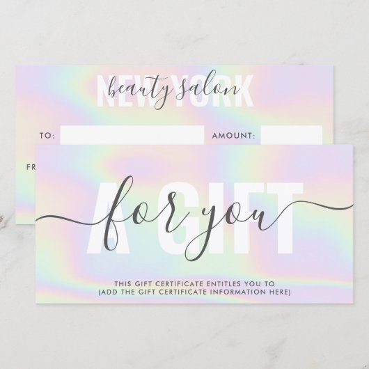 Moderne holografische pastelrainboegsalon (Voorkant / Achterkant)