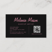 Moderne holografische roze glitter zwarte Qr-code Visitekaartje (Achterkant)