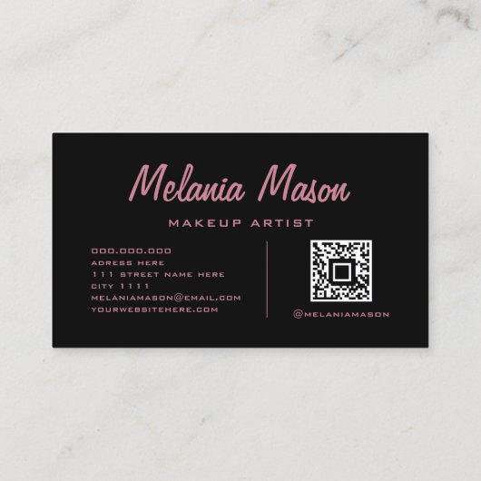 Moderne holografische roze glitter zwarte Qr-code Visitekaartje (Achterkant)