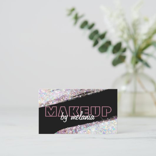 Moderne holografische roze glitter zwarte Qr-code Visitekaartje (Staand voorkant)