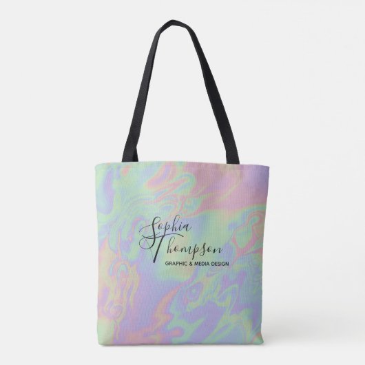 Moderne Holografische Script Rainbow Pastel Canvas Tote Bag (Achterkant)