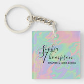 Moderne Holografische Script Rainbow Pastel Sleute Sleutelhanger (Voorkant)