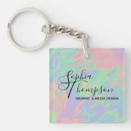 Moderne Holografische Script Rainbow Pastel Sleute Sleutelhanger