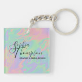 Moderne Holografische Script Rainbow Pastel Sleute Sleutelhanger (Achterkant)