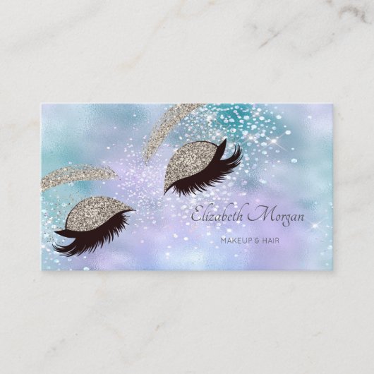 Moderne holografische Silver Glitter Faux Lashes Visitekaartje (Voorkant)
