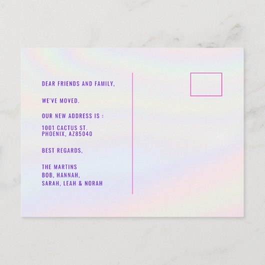 Moderne Holografische Verhuisaankondiging Aankondigingskaart (Achterkant)