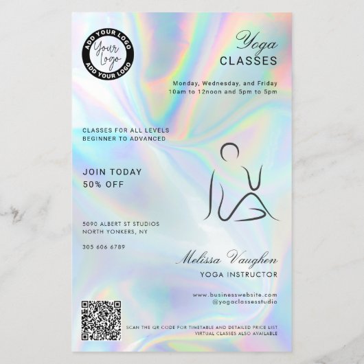 Moderne Holografische Yoga Instructeur Studio Less Flyer (Achterkant)