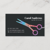 Moderne Holografische Zwarte Haar Stylist Schaar Visitekaartje (Voorkant)