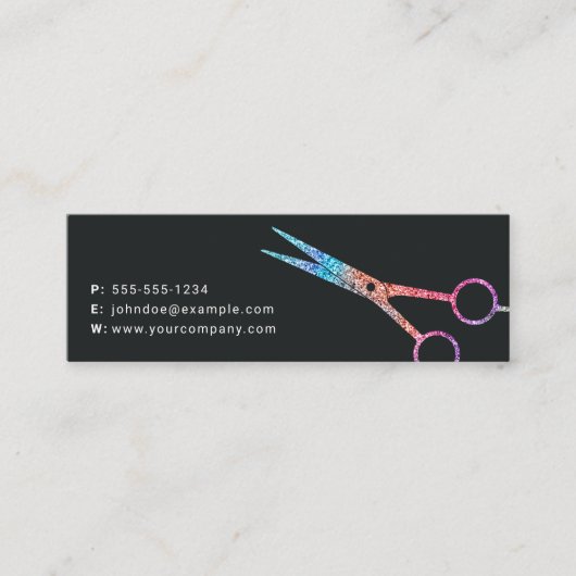 Moderne Holografische Zwarte Kapsalon Schaar Mini Visitekaartje (Voorkant)