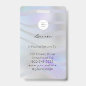 Moderne Holografische Zwarte Script Foto Make-up Badge (Achterkant)