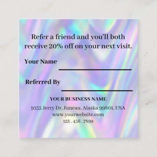 Moderne Holographic Business Logo Promotion Aanbevelingskaartje (Achterkant)