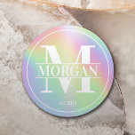 Moderne Holographic Custom Family Monogram Name Ronde Kartonnen Onderzetter<br><div class="desc">Moderne Holographic Custom Family Monogram Name Onderzetter.</div>