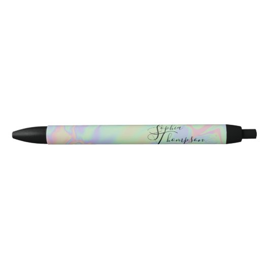 Moderne Holographic Effect Script Rainbow Pastel B Zwarte Inkt Pen (Voorkant)