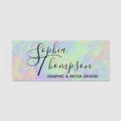 Moderne Holographic Effect Script Rainbow Pastel Naamplaatje (Voorkant)
