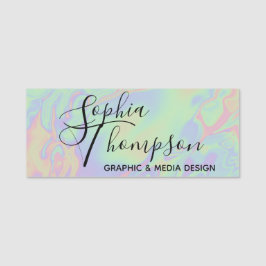 Moderne Holographic Effect Script Rainbow Pastel Naamplaatje