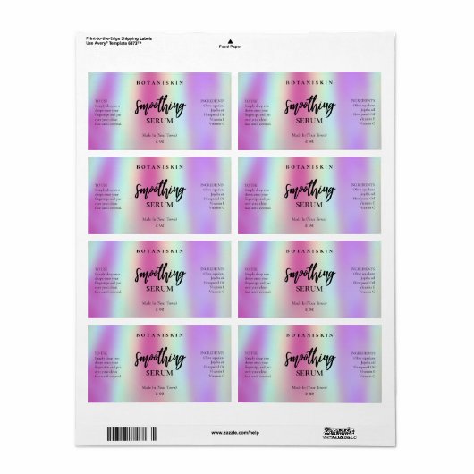 Moderne Holographic Face Serum Labels (Full Sheet)