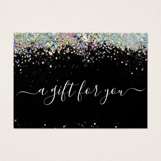 Moderne holographic Glitter Black Cadeaubonnen Visitekaartje (Voorkant)