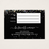 Moderne holographic Glitter Black Cadeaubonnen Visitekaartje (Achterkant)
