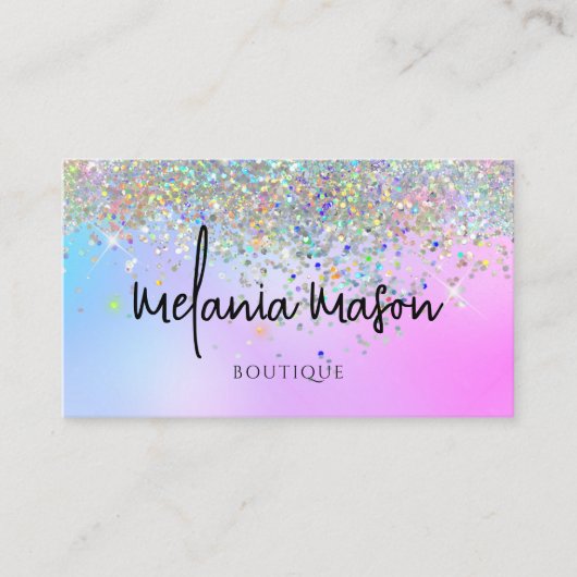 Moderne Holographic Glitter Paarse Boutique shop Visitekaartje (Voorkant)