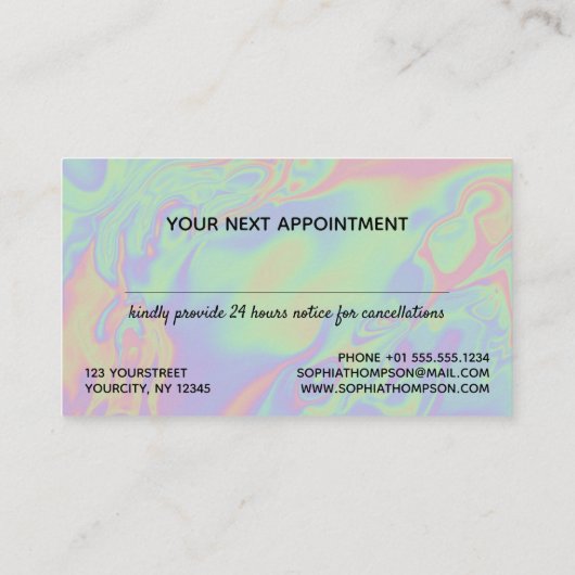 Moderne Holographic Script Pastel Appointcard Afsprakenkaartje (Achterkant)