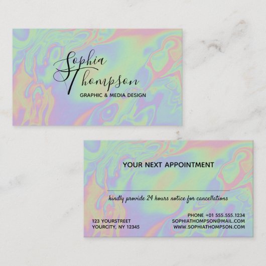Moderne Holographic Script Pastel Appointcard Afsprakenkaartje (Voorkant / Achterkant)