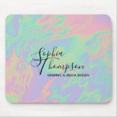 Moderne Holographic Script Rainbow Pastel Mousepad Muismat (Voorkant)