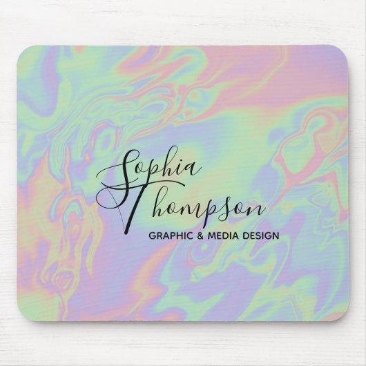 Moderne Holographic Script Rainbow Pastel Mousepad Muismat (Voorkant)