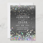 Moderne Holographic Sparkly Glitter Black Wedding Kaart (Voorkant)