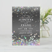 Moderne Holographic Sparkly Glitter Black Wedding Kaart (Staand voorkant)