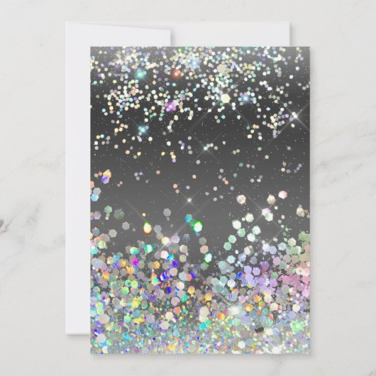 Moderne Holographic Sparkly Glitter Black Wedding Kaart (Achterkant)