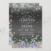 Moderne Holographic Sparkly Glitter Black Wedding Kaart (Voorkant / Achterkant)