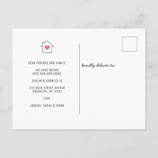 Moderne Home Heart Change New Address Moving Aankondigingskaart (Achterkant)