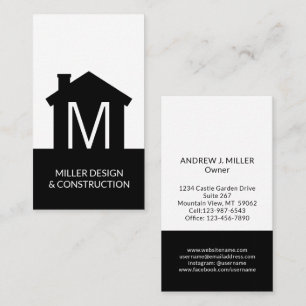 Moderne Home Logo Monogram - Verticaal zwart-wit Visitekaartje