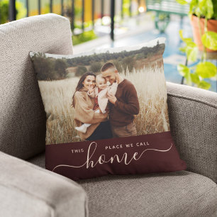 Moderne Home Simple Script Photo Sangria Red Kussen