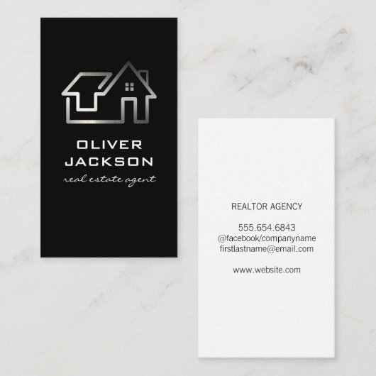 Moderne Home Zilveren Lijn Kunstwerk | Onroerend g Visitekaartje (Voorkant / Achterkant)