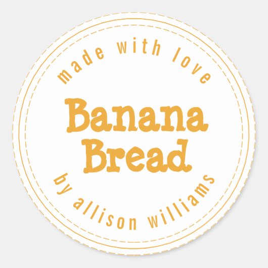 Moderne Homemade Banana Bread Mellow Yellow White Ronde Sticker (Voorkant)