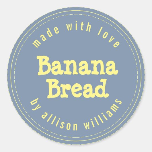 Moderne Homemade Banana Bread Yellow Blue Ronde Sticker (Voorkant)