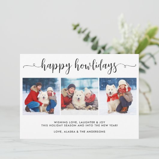 Moderne Hond Foto Collage Kerstmis Happy Howholida Feestdagenkaart (Staand voorkant)