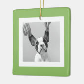 Moderne Hond Foto Groen Eenvoudig Mooi Gift Keramisch Ornament (Links)