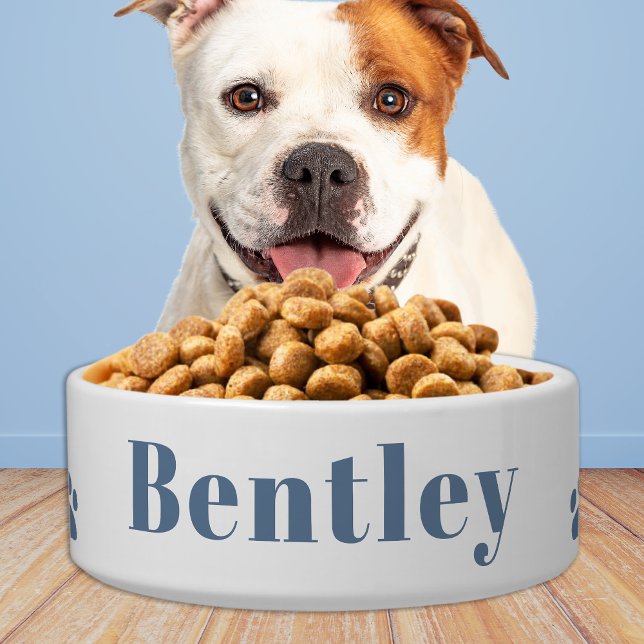 Moderne hond gepersonaliseerd stoffig blauw voedse voerbakje (Creator heeft geüpload)