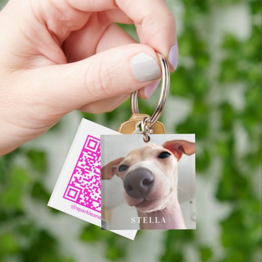 Moderne hond Huisdier Social Media QR Code Foto Sleutelhanger