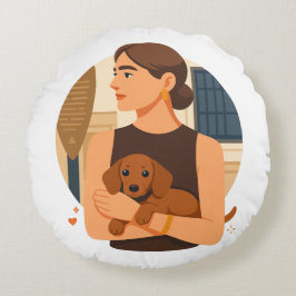 Moderne Hond Moeder Esthetiek Met Cute Puppy Rond Kussen