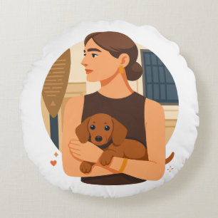 Moderne Hond Moeder Esthetiek Met Cute Puppy Rond Kussen